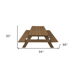 94" Wood Brown Solid Wood Outdoor Picnic Table with Umbrella Hole