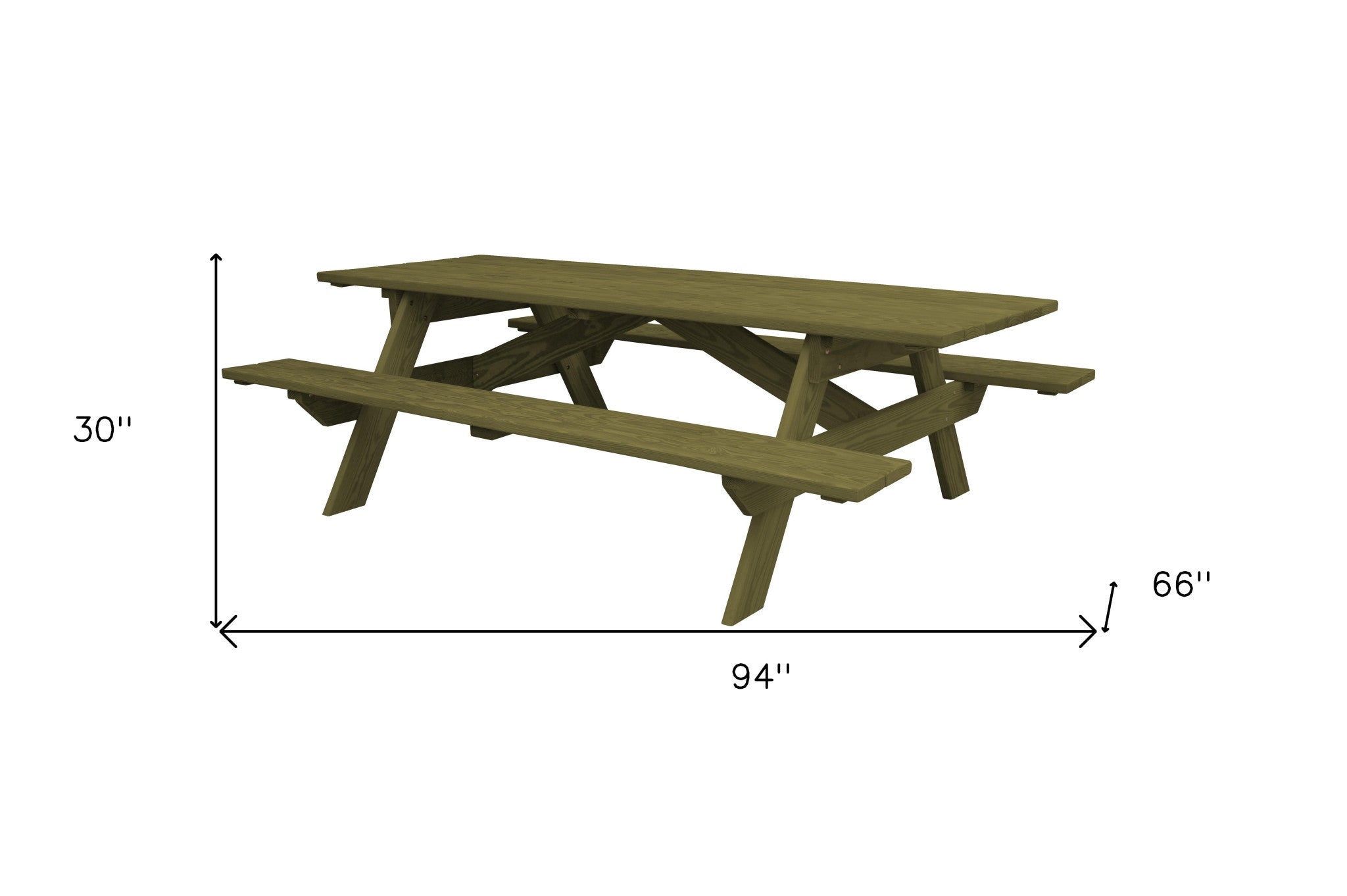 94" Green Solid Wood Outdoor Picnic Table