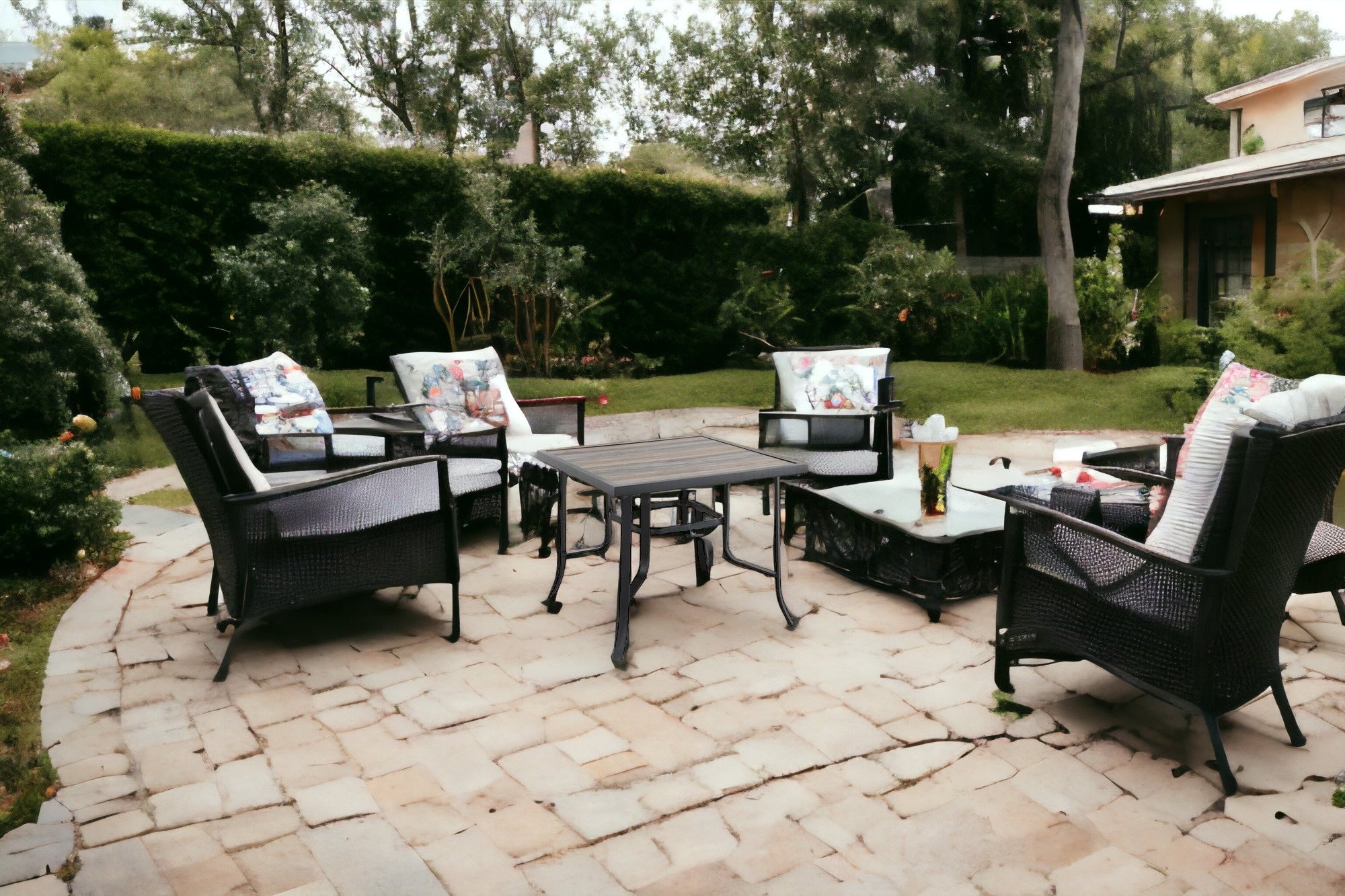 35" Brown and Black Square Metal Outdoor Dining Table