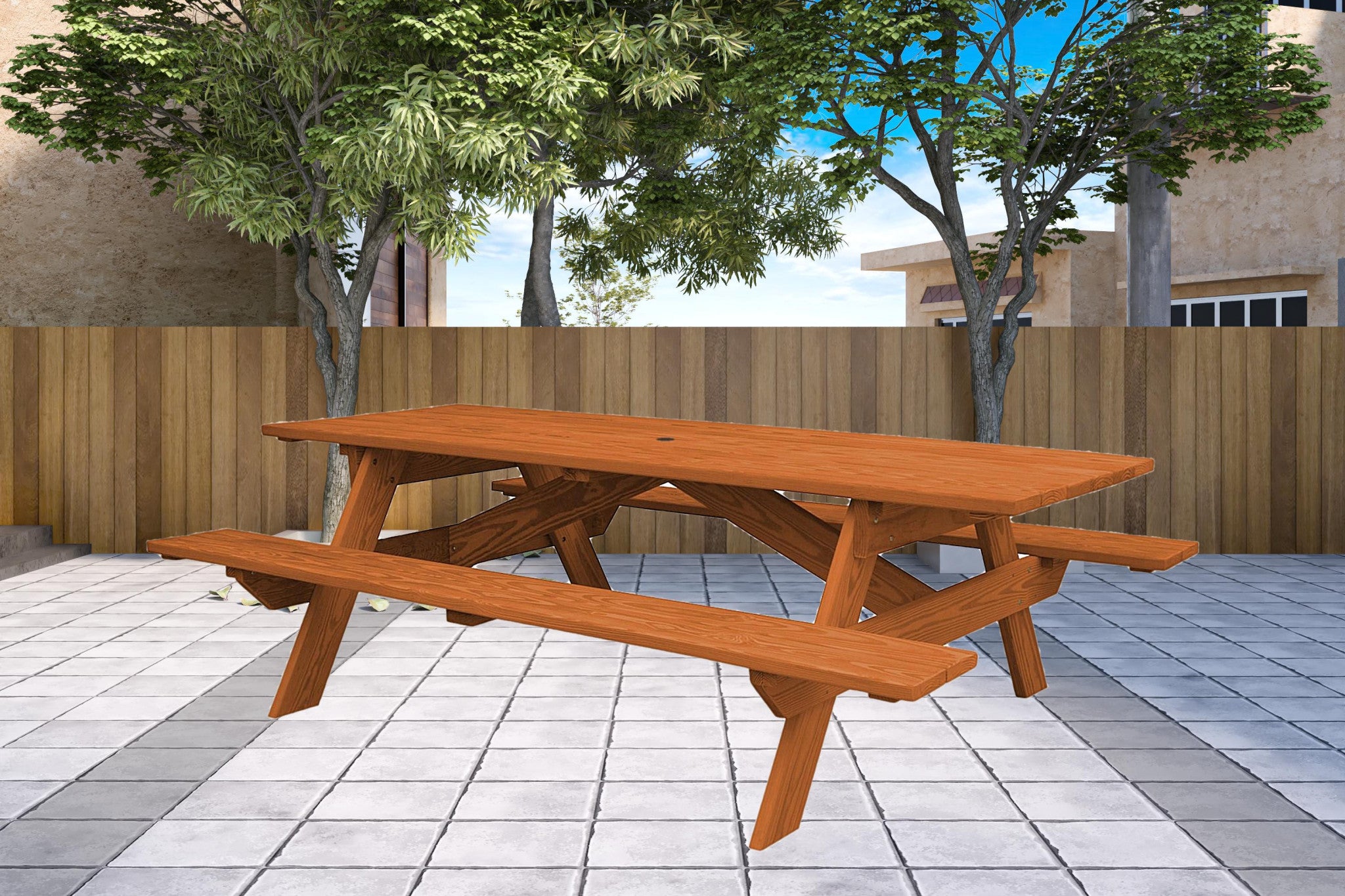 94" Cedar Chest Solid Wood Outdoor Picnic Table with Umbrella Hole