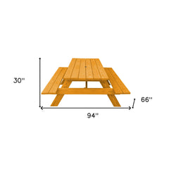 94" Natural Solid Wood Outdoor Picnic Table with Umbrella Hole