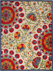 10' x 14' Red Floral Power Loom Area Rug