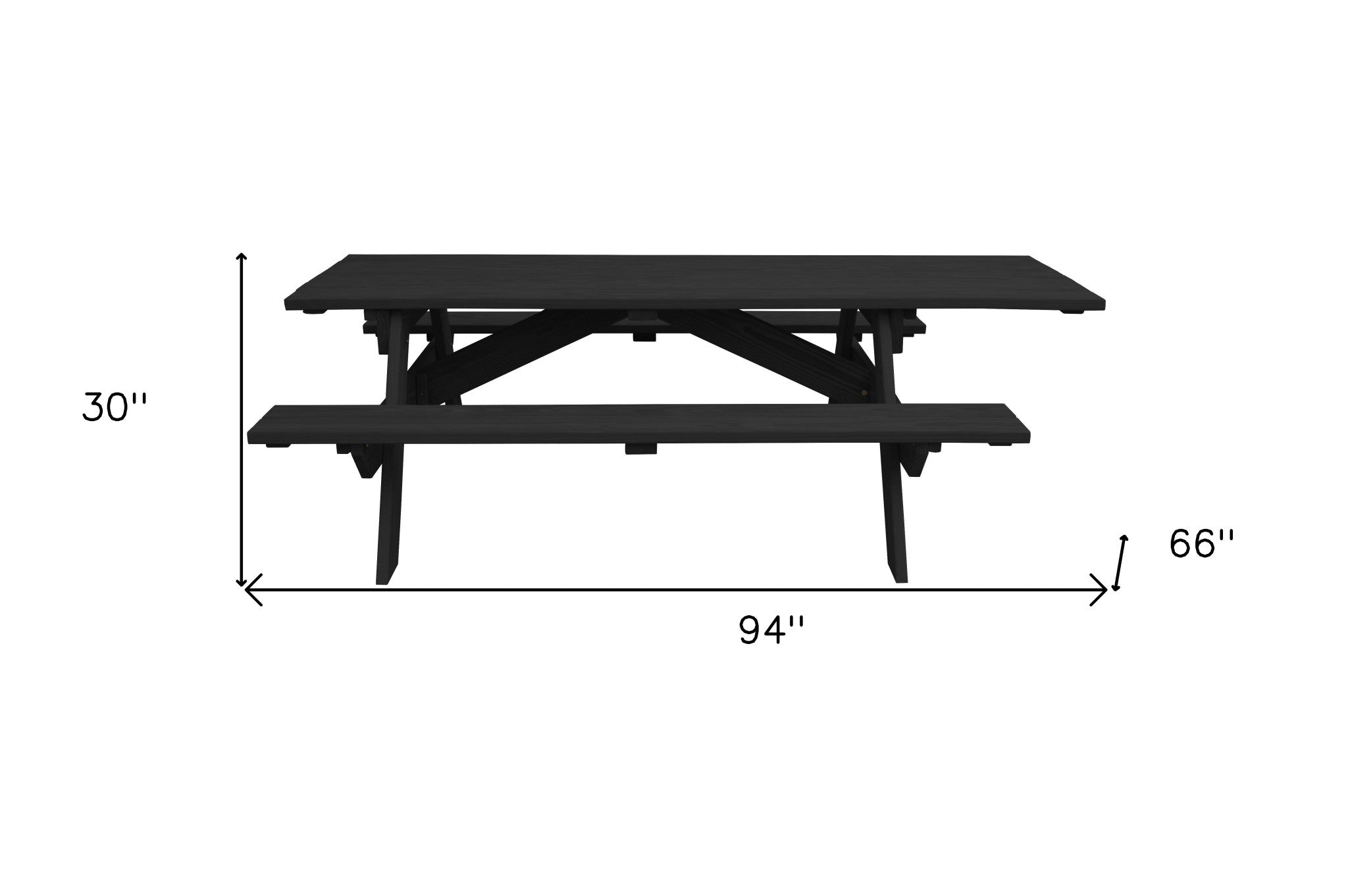 94" Charcoal Solid Wood Outdoor Picnic Table