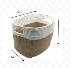 Set of Two White and Natural Jute Rope Cubby Baskets