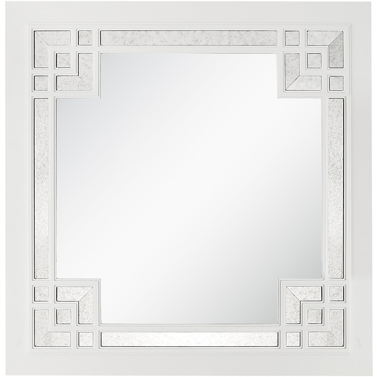 39" White Square Accent Wood Mirror