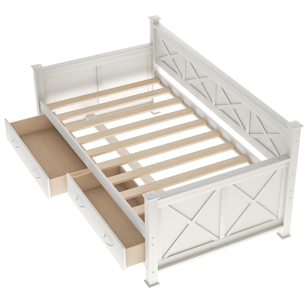 White Twin Two Drawers Bed