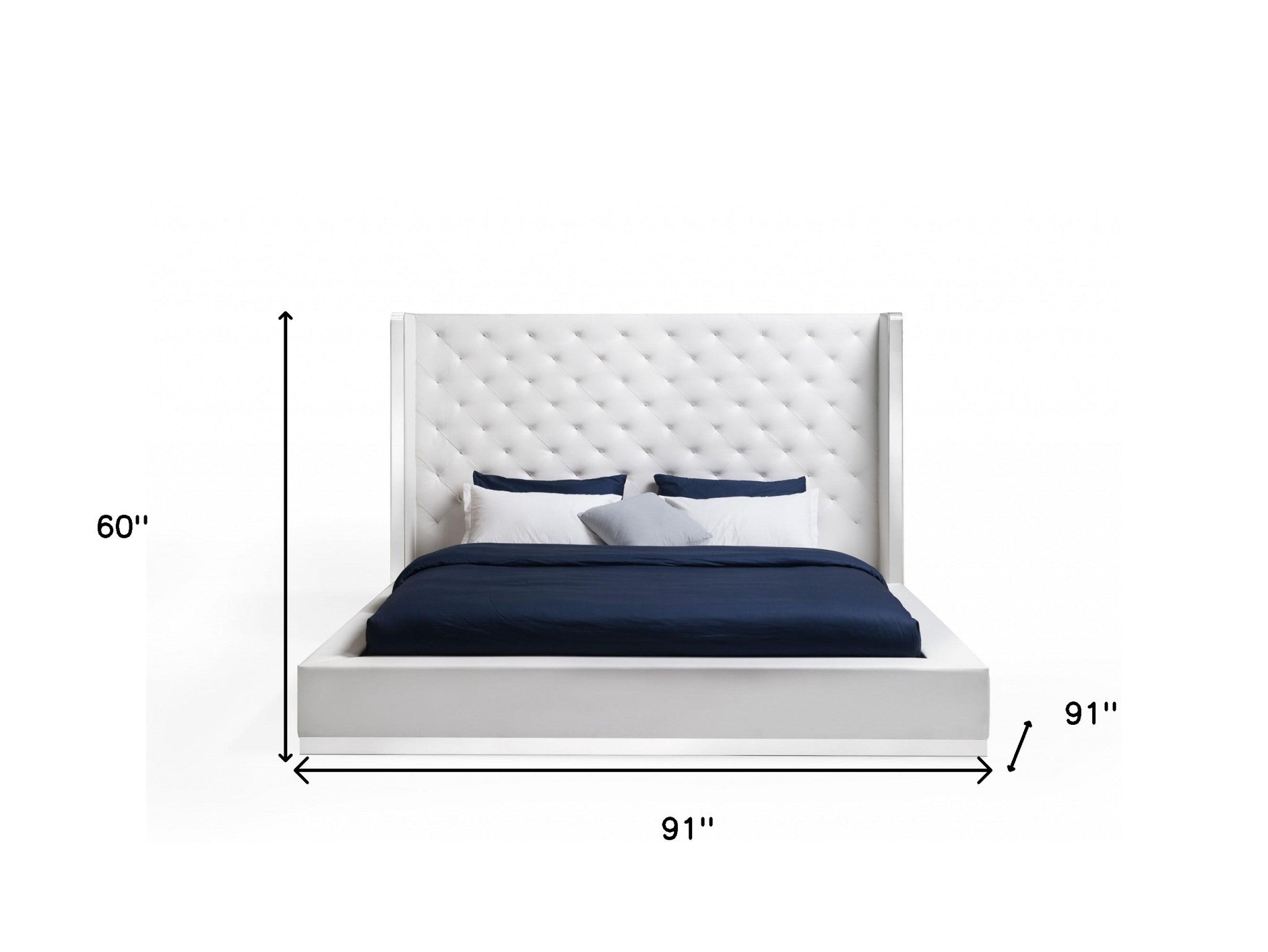 60 X 91 X 91 White Faux Leather Bed King