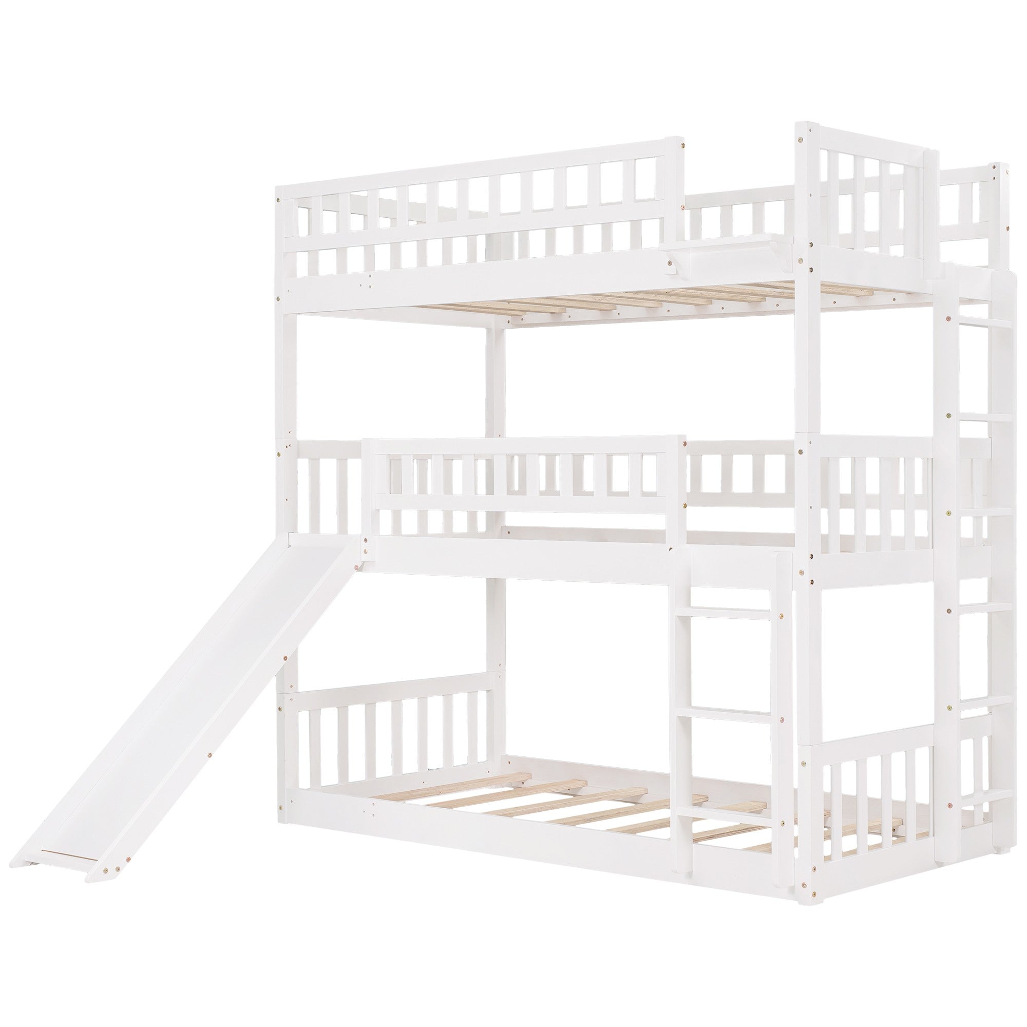 White Twin over Twin over Twin Contemporary Manufactured Wood and Solid Wood Bunk Bed