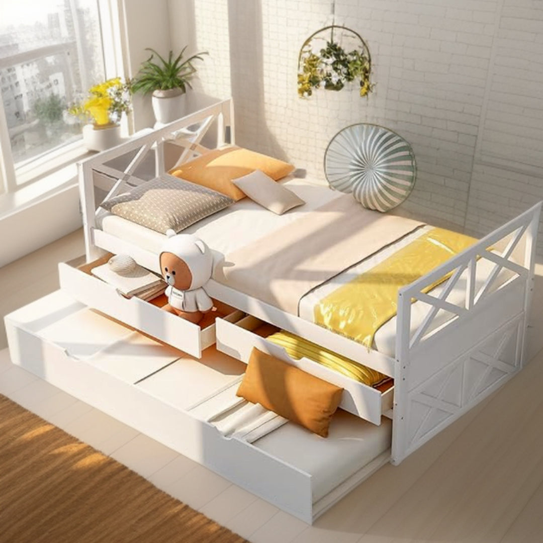 White Twin Bed with Trundle