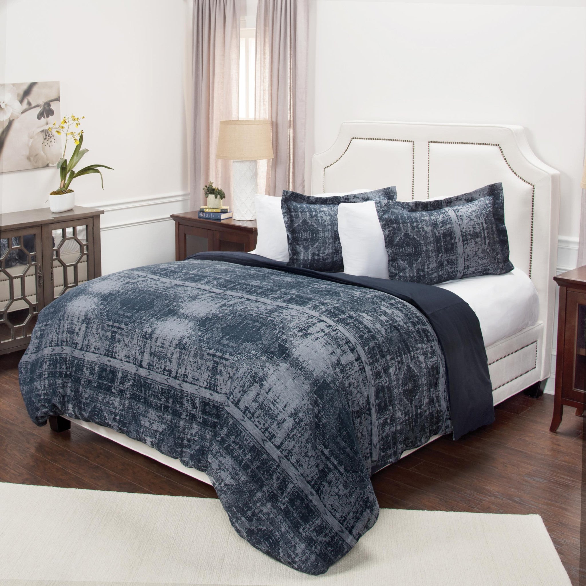 Indigo Queen 100% Cotton 300 Thread Count Washable Duvet Cover