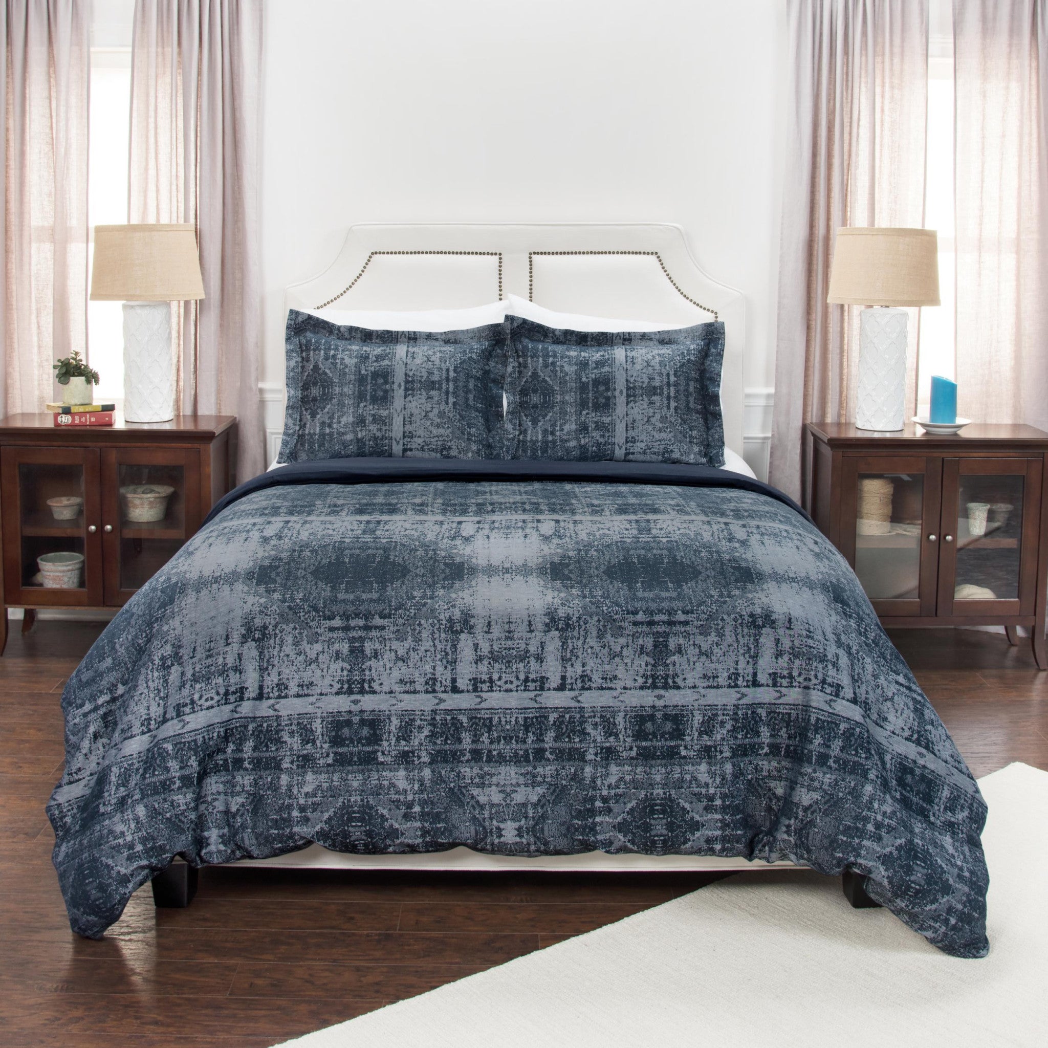 Indigo Queen 100% Cotton 300 Thread Count Washable Duvet Cover