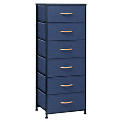 18" Blue and Black Steel and Fabric Six Drawer Chest