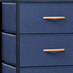 18" Blue and Black Steel and Fabric Six Drawer Chest