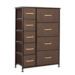 27" Brown Steel and Fabric Nine Drawer Combo Dresser