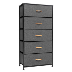 23" Gray and Black Steel and Fabric Five Drawer Chest