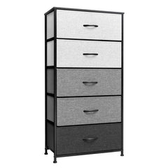 23" Gray and Black Steel and Fabric Five Drawer Double Dresser