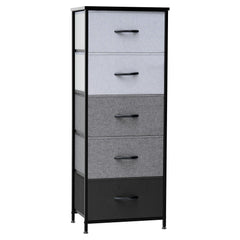 18" Gray and Black Steel and Fabric Five Drawer Chest