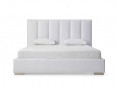 Queen White Upholstered Channel Tufted Velvet Bed Frame