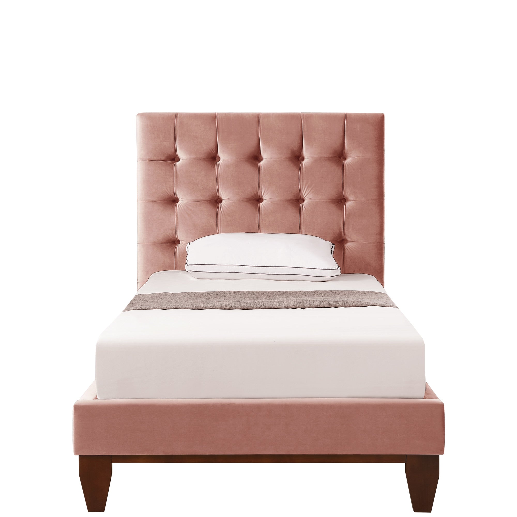 Blush Solid Wood Twin Tufted Upholstered Velvet Bed