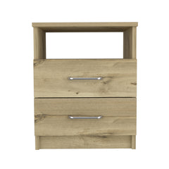 20" Oak Two Drawer Faux Wood Nightstand
