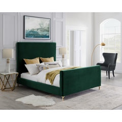 Hunter Green Solid Wood Queen Upholstered Velvet Bed