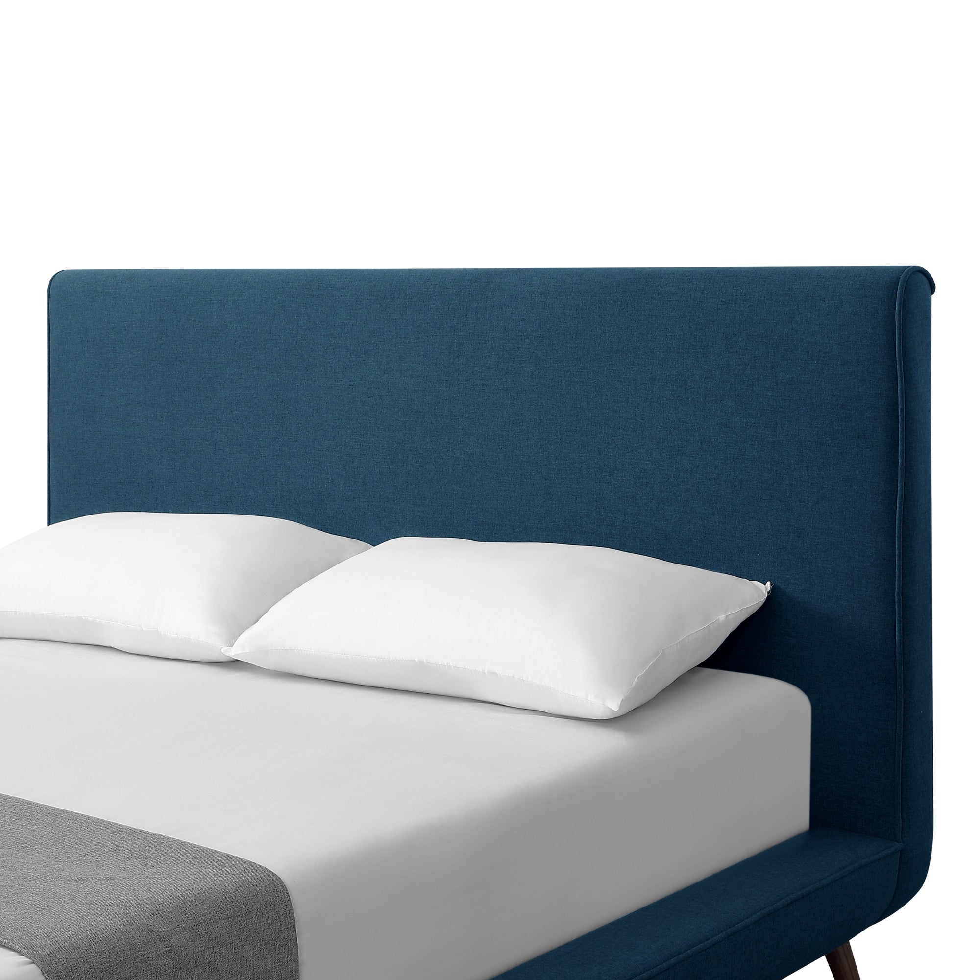 Denim Blue Solid Wood Queen Upholstered Linen Bed