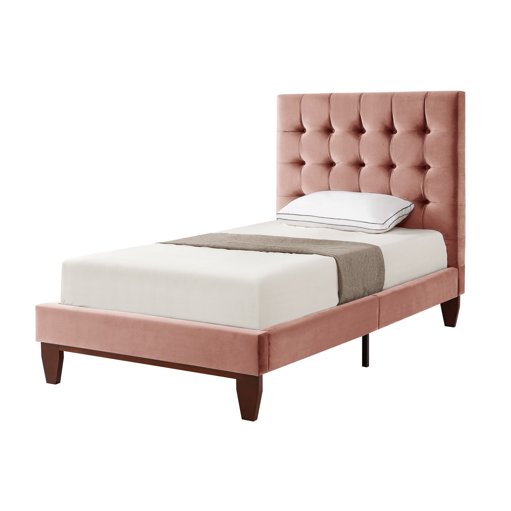 Blush Solid Wood Full Tufted Upholstered Velvet Bed