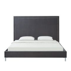 Gray Solid Wood King Upholstered Velvet Bed with Nailhead Trim