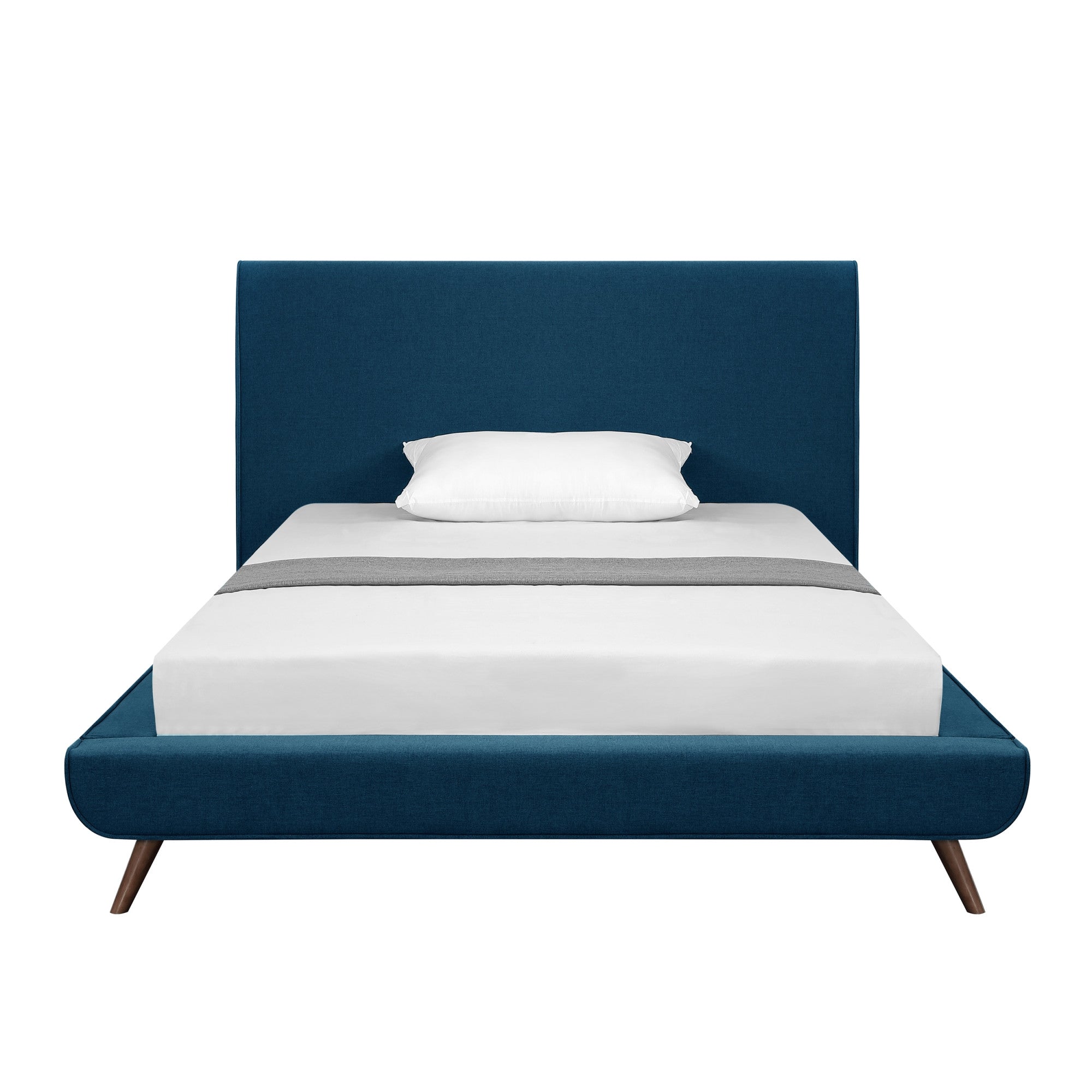 Denim Blue Solid Wood Full Upholstered Linen Bed