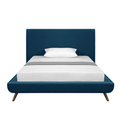 Denim Blue Solid Wood Full Upholstered Linen Bed