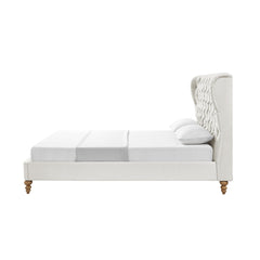 Cream Solid Wood Twin Tufted Upholstered Linen Bed