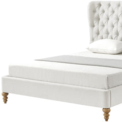 Cream Solid Wood Twin Tufted Upholstered Linen Bed