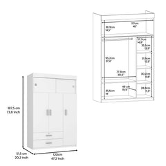 47" White Four Drawer Dresser