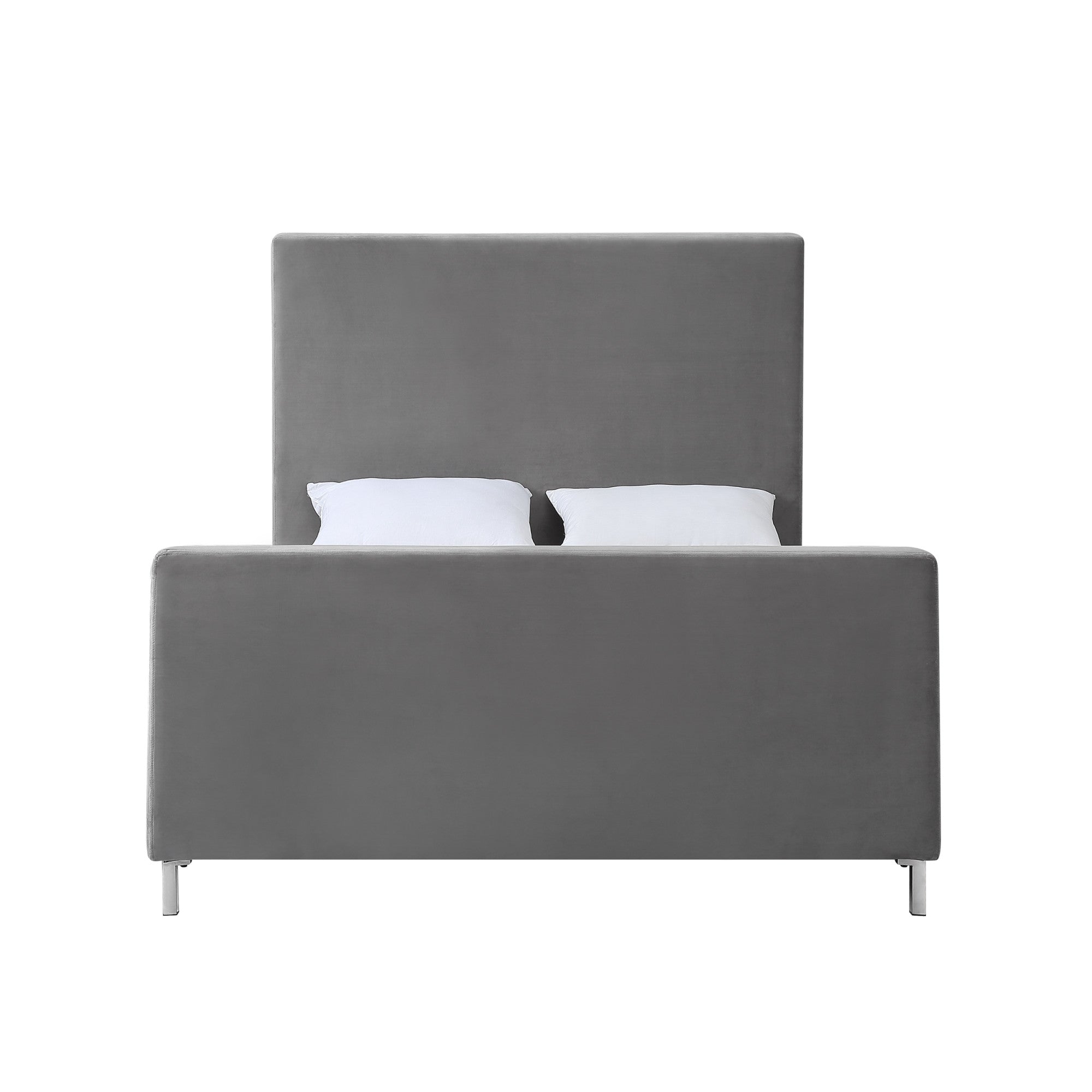 Gray Solid Wood Queen Upholstered Velvet Bed