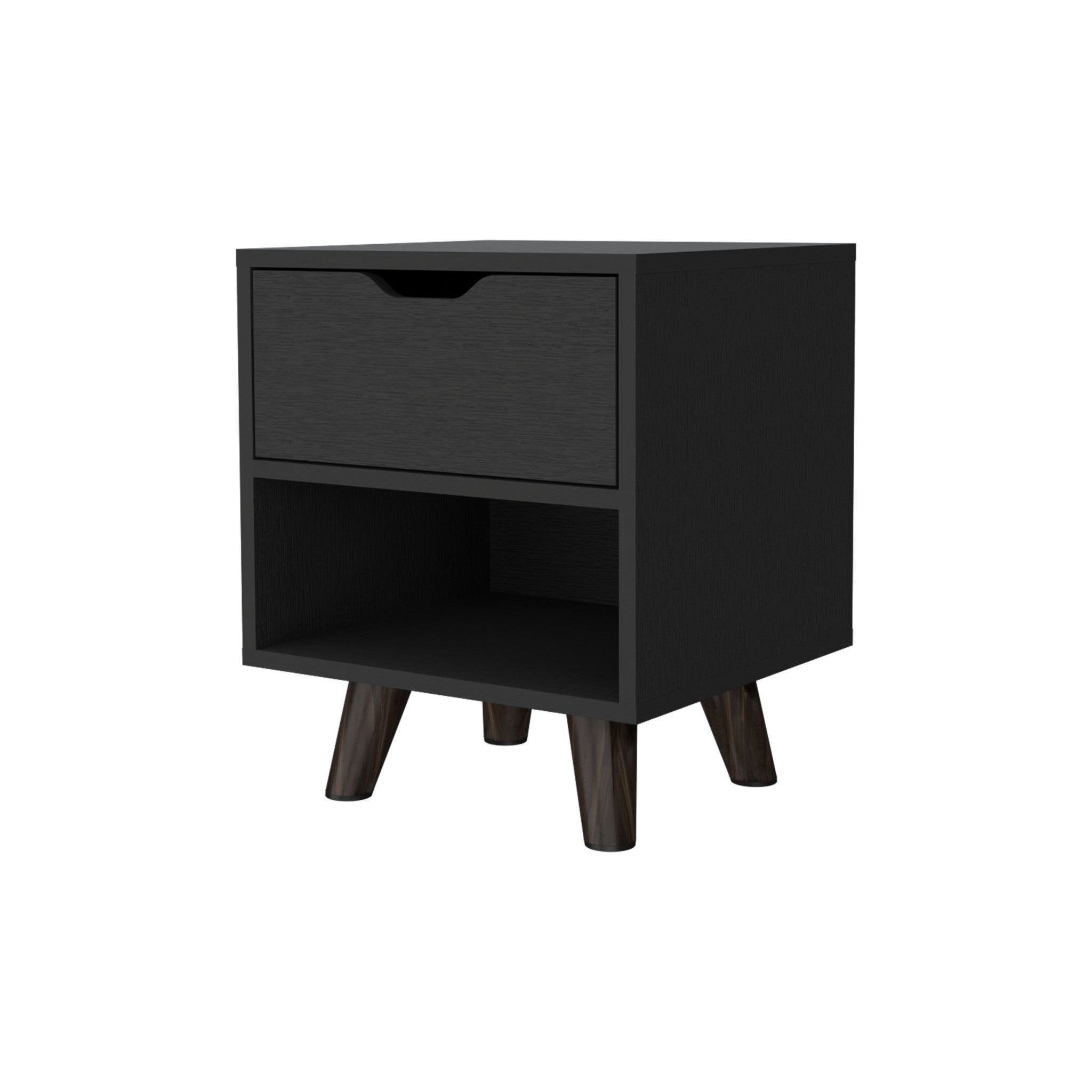 19" Black One Drawer Faux Wood Nightstand