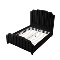 Black Solid Wood Queen Tufted Upholstered Velvet Bed with Nailhead Trim