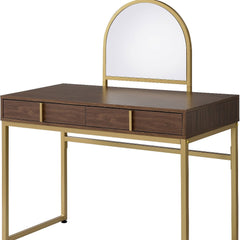 50" Walnut & Gold Finish Round Dresser Mirror