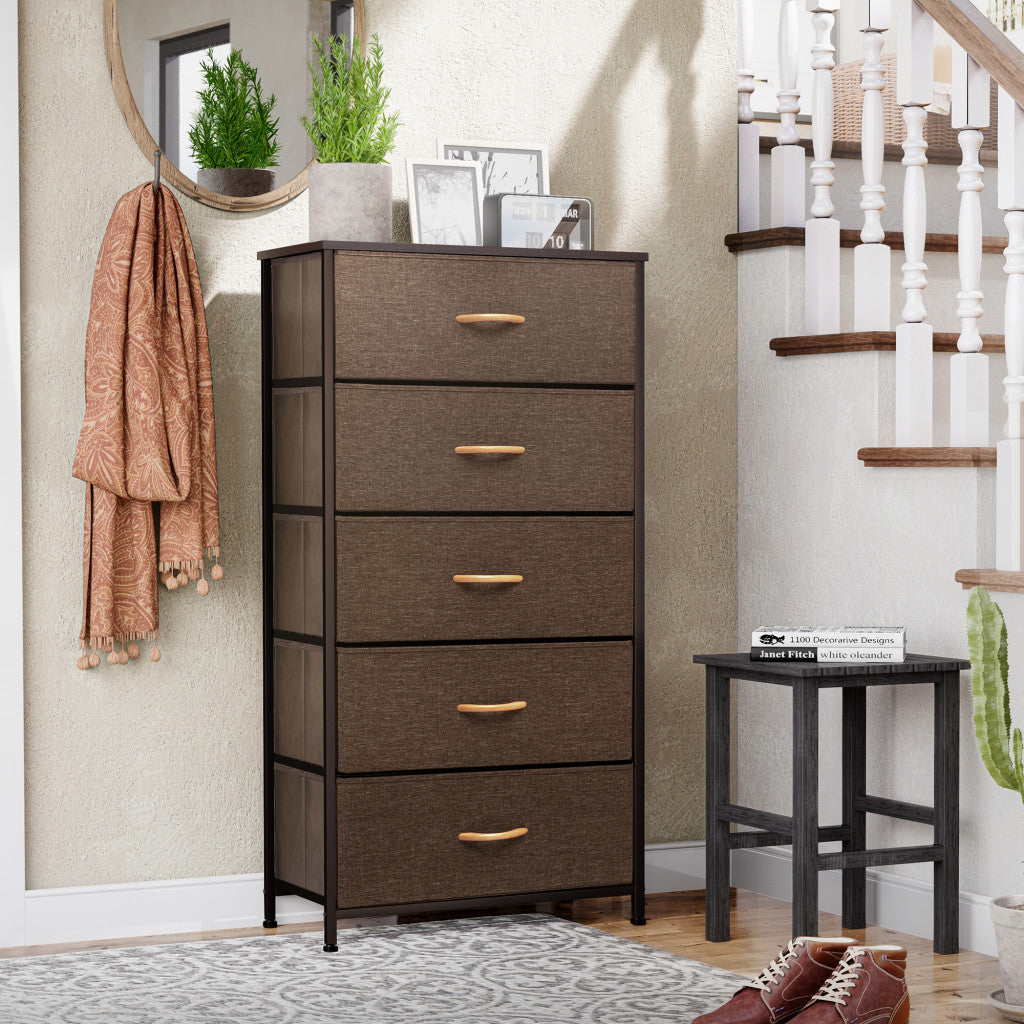 23" Brown Steel and Fabric Five Drawer Chest