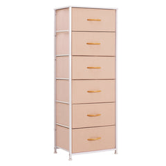 18" Pink and White Steel and Fabric Six Drawer Chest