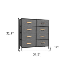 32" Gray and Black Steel and Fabric Eight Drawer Chest