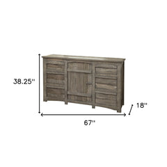 67" Gray Solid Wood Six Drawer Triple Dresser