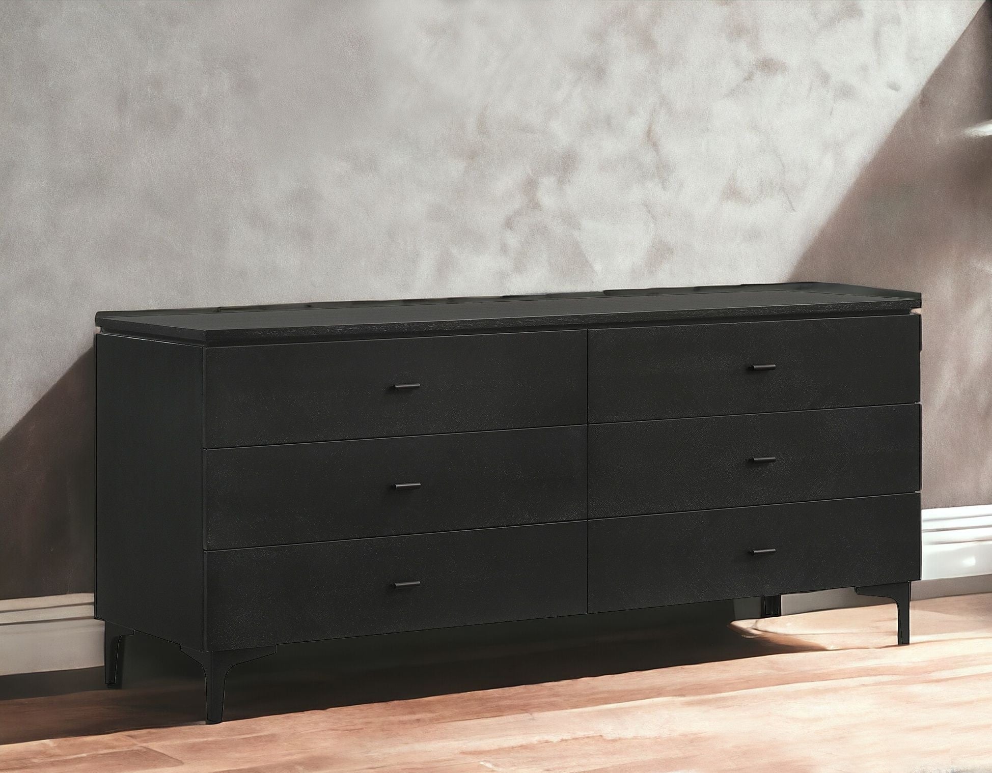 63" Black Six Drawer Double Dresser