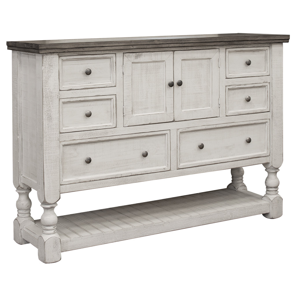 62" Gray and Ivory Solid Wood Six Drawer Triple Dresser