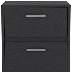 19" Black Two Drawer Faux Wood Nightstand