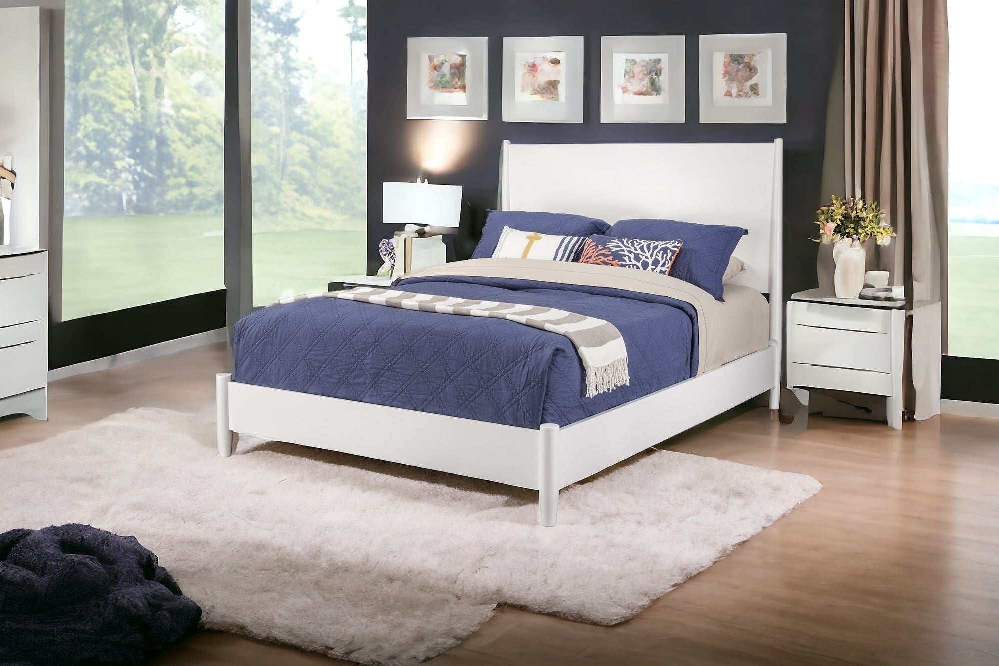 White Solid and Manufactured Wood California King Bed