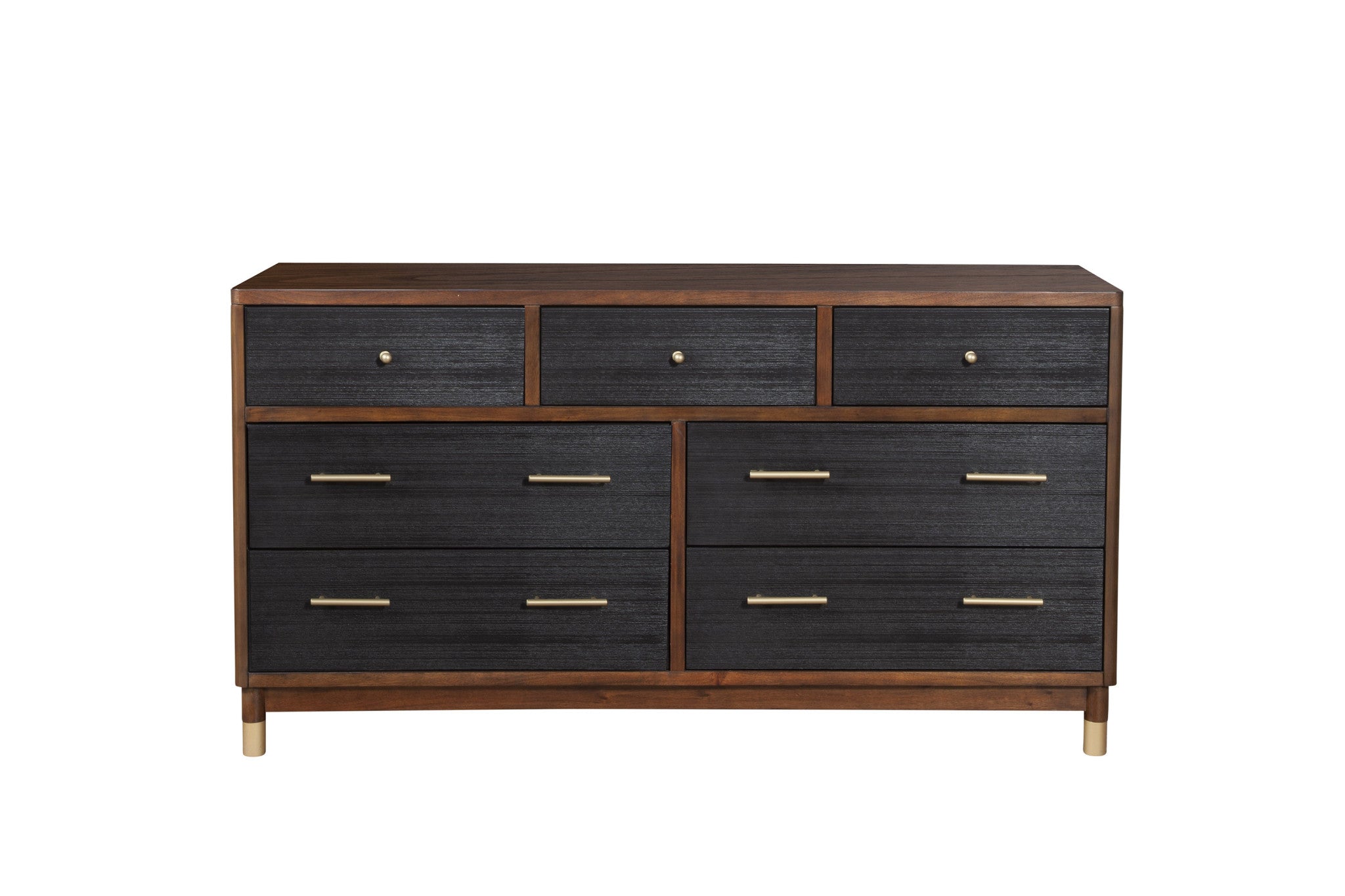 35" Brown and Black Solid Wood Seven Drawer Double Dresser