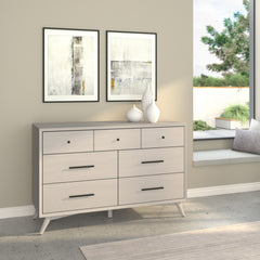 59" Gray Solid Wood Seven Drawer Double Dresser