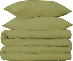 Olive Green Queen Cotton Blend 650 Thread Count Washable Duvet Cover Set