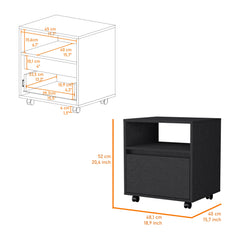 21" Black One Drawer Nightstand With Integrated Tech