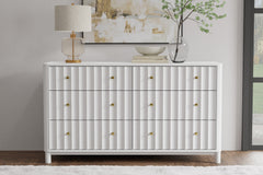 61" White Solid Wood Six Drawer Double Dresser